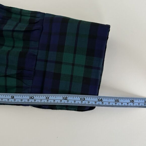 Gretchen Scott Blouse Womens Sz Large Blue Green Plaid Peasant 3/4 Sleeve Cotton - Picture 11 of 12